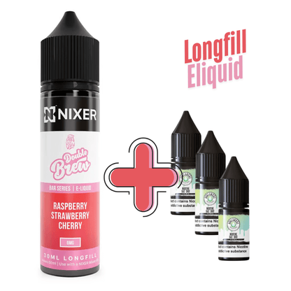 Double Brew Longfill + 3 Nic Salts | £8 - Avalanche Vapes Raspberry Strawberry Cherry/ 9mg (Inc 3 Salt Shots)