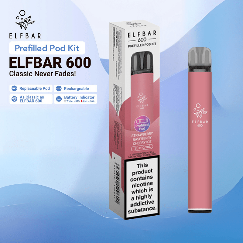 ElfBar 600 Prefilled Kit | £3.50 - Avalanche Vapes Strawberry Raspberry Cherry IceKIT