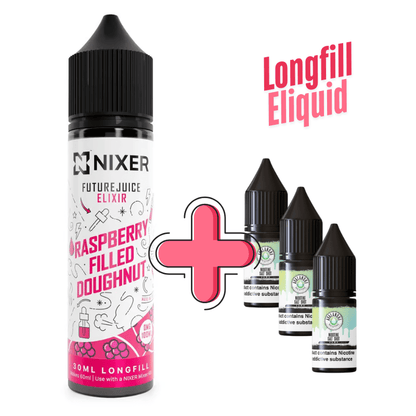 Future Juice Elixir Longfill + 3 Nic Salts | £8 - Avalanche Vapes Raspberry Filled Doughnut/ 9mg (Inc 3 Salt Shots)