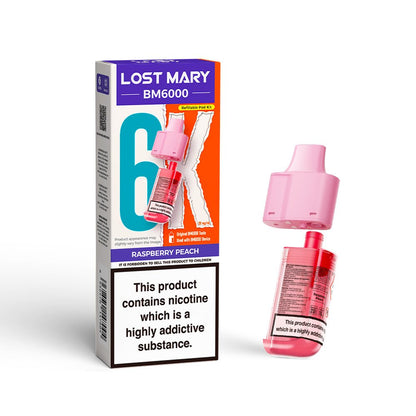 Lost Mary BM6000 Prefilled Pods | £5 - Avalanche Vapes Raspberry PeachPODS