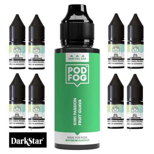 Pod Fog Longfill + 8 Nic Salts | £5 - Avalanche Vapes Kiwi Passion Fruit Guava/ 14mg Inc 8 Salt Shots
