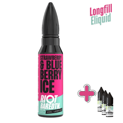 Riot Squad BAR EDTN Longfill + 3 Nic Salts | £7 - Avalanche Vapes Strawberry Blueberry Ice/ 9mg (inc 3 Salt shots)