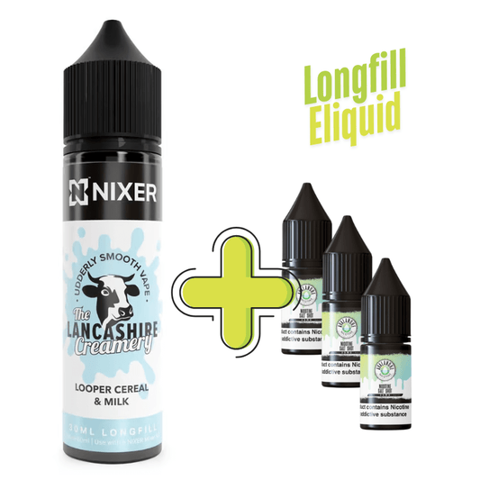 The Lancashire Creamery Longfill + 3 Nic Salts | £8 - Avalanche Vapes Looper Cereal and Milk/ 9mg (Inc 3 Salt Shots)