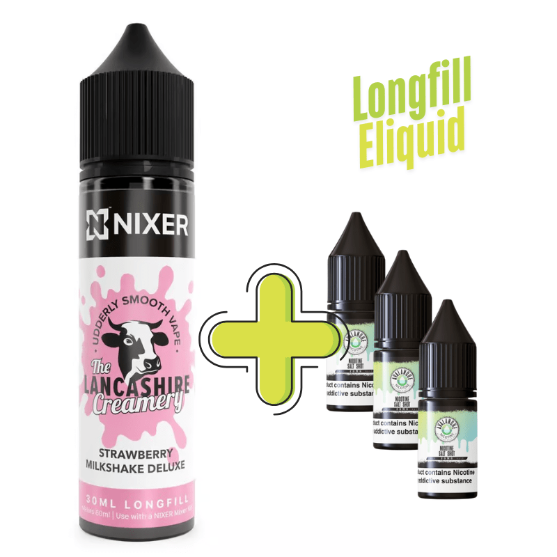The Lancashire Creamery Longfill + 3 Nic Salts | £8 - Avalanche Vapes Strawberry Milkshake Deluxe/ 9mg (Inc 3 Salt Shots)
