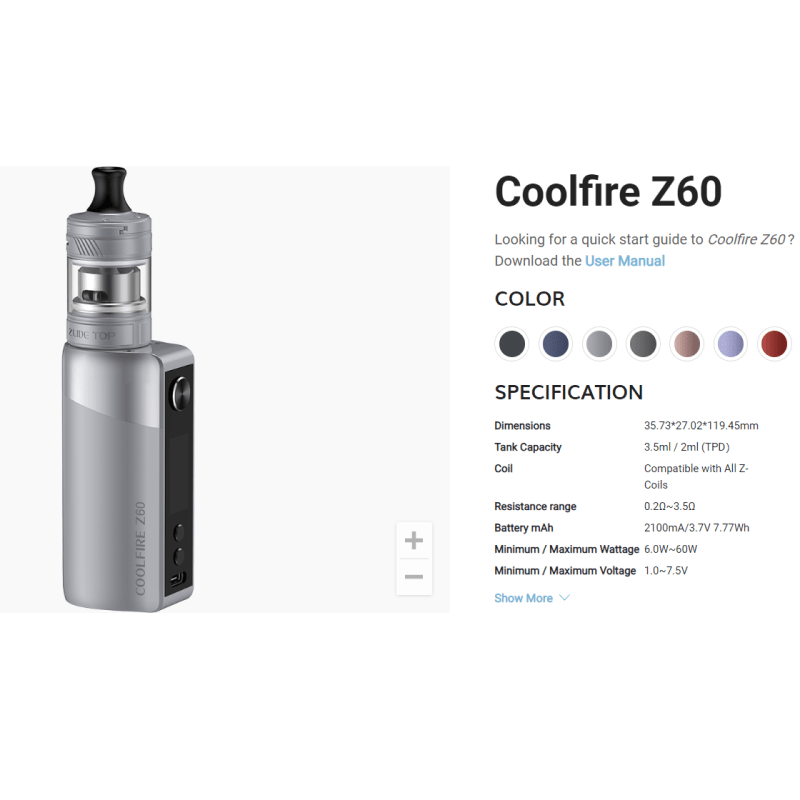 Innokin Coolfire Z60 Zlide Top Kit | £28 - Avalanche Vapes Silver