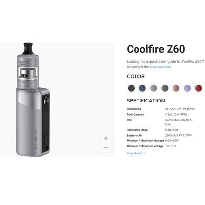 Innokin Coolfire Z60 Zlide Top Kit | £28 - Avalanche Vapes Silver