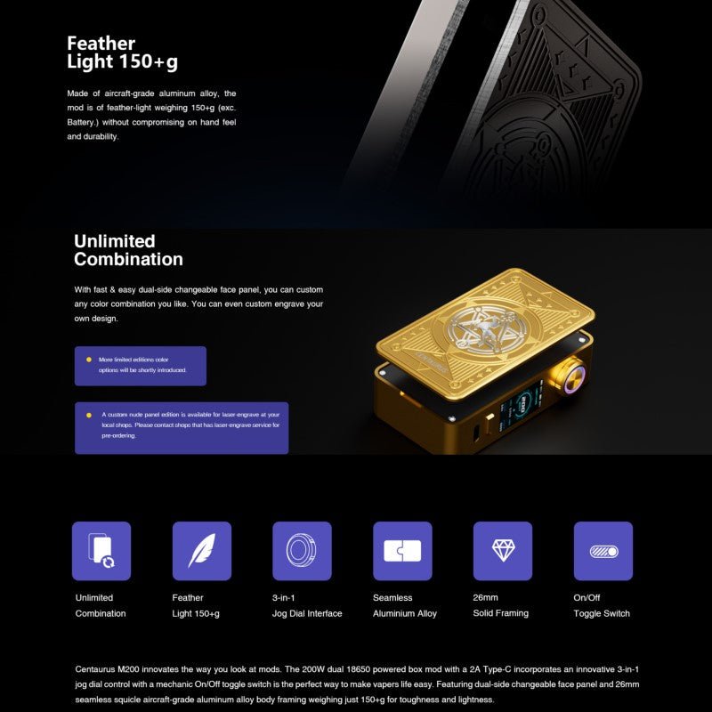 Lost Vape Centaurus M200 Box Mod | £28 - Avalanche Vapes Golden Knight
